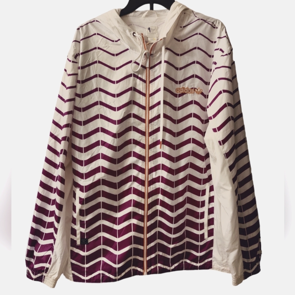Adidas Purple and Whote Chevron Zip Hooded Windbreaker Sz L